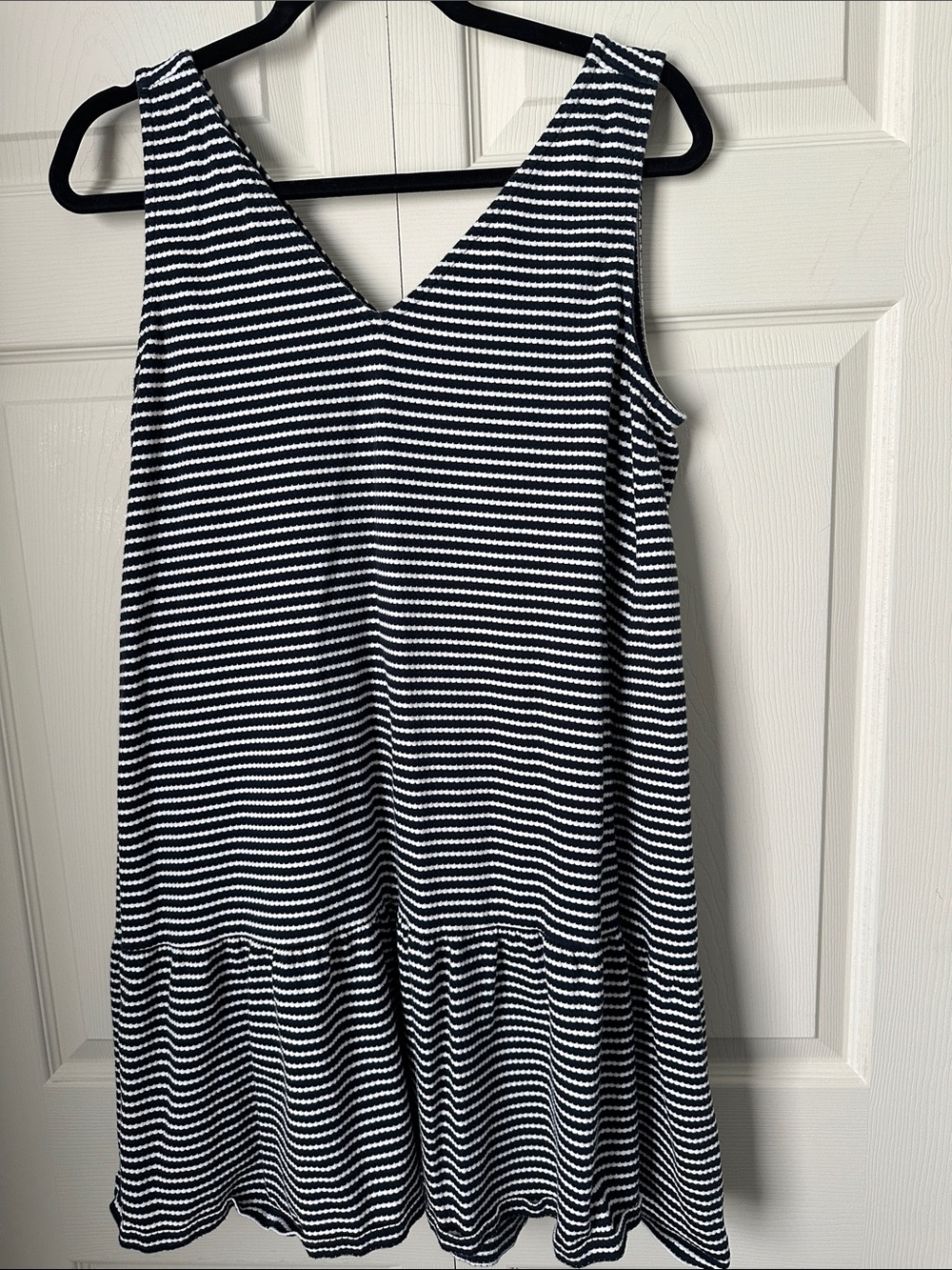 LOFT Navy and White Striped Knit Dress Large